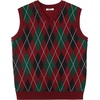 image:imageCOOFANDY Mens Sleeveless V Neck Pullover Sweater Argyle Knit Vest SweatersGw346 Red and Black Plaid