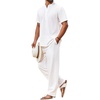 image:imageCOOFANDY Mens 2 Piece Cotton Linen Sets Beach Outfits Pants and Shirt SetAwhite