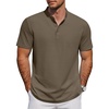 image:imageCOOFANDY Mens Casual Henley Shirt Short Sleeve Cotton Band Collar ShirtArmy Green