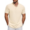 image:imageCOOFANDY Mens Casual Henley Shirt Short Sleeve Cotton Band Collar ShirtBeige