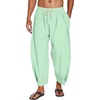 image:imageCOOFANDY Mens Cotton Linen Harem Pants Drawstring Casual Cropped Trousers Lightweight Loose Beach Yoga Pants with PocketsGreen