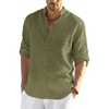 image:imageCOOFANDY Mens Cotton Linen Henley TShirts Long Sleeve Casual Beach ShirtsArmy Green
