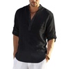 image:imageCOOFANDY Mens Cotton Linen Henley TShirts Long Sleeve Casual Beach ShirtsBlack