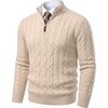 image:imageCOOFANDY Mens Quarter Zip Pullover Cable Knit Dress SweaterApricot