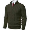 image:imageCOOFANDY Mens Quarter Zip Pullover Cable Knit Dress SweaterArmy Green