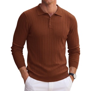 image:imageCOOFANDY Long Sleeve Polo Shirts for Men Lightweight Knit Polo SweaterCaramel