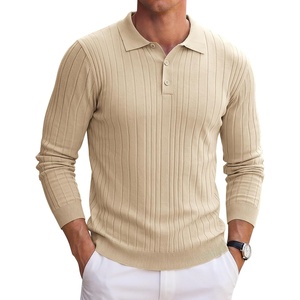 image:imageCOOFANDY Long Sleeve Polo Shirts for Men Lightweight Knit Polo SweaterLight Khaki