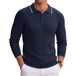 image:imageCOOFANDY Long Sleeve Polo Shirts for Men Lightweight Knit Polo SweaterNavy Blue  White Edge