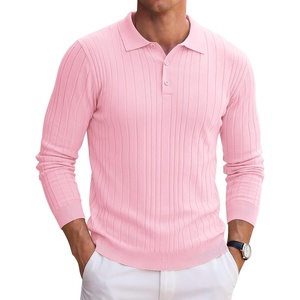 image:imageCOOFANDY Long Sleeve Polo Shirts for Men Lightweight Knit Polo SweaterPink