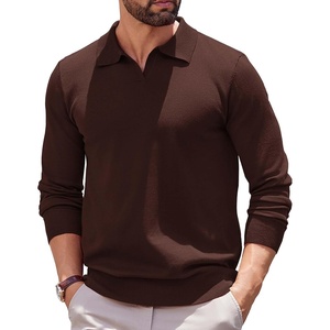 image:imageCOOFANDY Long Sleeve Polo Shirts for Men Pullover Sweaters Knit Polo ShirtBrown