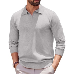 image:imageCOOFANDY Long Sleeve Polo Shirts for Men Pullover Sweaters Knit Polo ShirtLight Gray