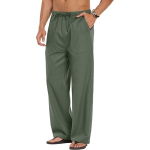 image:imageCOOFANDY Men Linen Pants Casual Elastic Waist Drawstring Pants Summer BeachA Dark Army Green