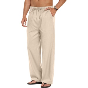 image:imageCOOFANDY Men Linen Pants Casual Elastic Waist Drawstring Pants Summer BeachA Medium Khaki