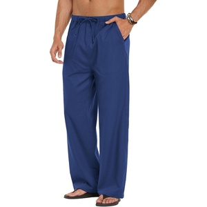 image:imageCOOFANDY Men Linen Pants Casual Elastic Waist Drawstring Pants Summer BeachA Royal Blue