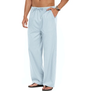 image:imageCOOFANDY Men Linen Pants Casual Elastic Waist Drawstring Pants Summer BeachA Sky Blue