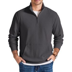 image:imageCOOFANDY Men Quarter Zip Pullover Mock Neck Long Sleeve Corduroy SweatshirtDark Grey