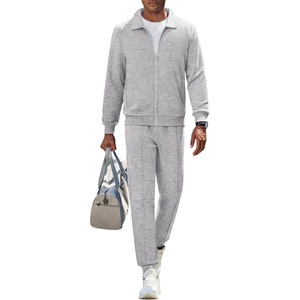 image:imageCOOFANDY Mens Athletic Tracksuit 2 Piece Sweat Suits Jacket and Pants SetLight Gray