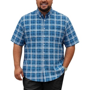 image:imageCOOFANDY Mens Big and Tall Short Sleeve Casual Button Down Plaid ShirtGrey Bluewhite