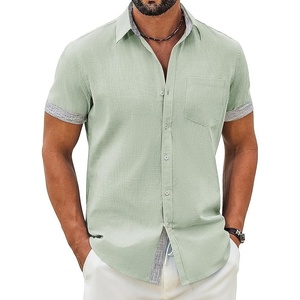 image:imageCOOFANDY Mens Button Down Shirts Short Sleeve Casual Cotton ShirtsLight Green