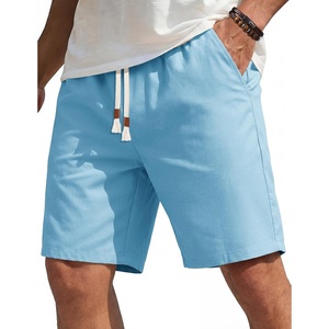 image:imageCOOFANDY Mens Casual Cotton Linen Shorts Elastic Waist Drawstring ShortsLight Blue
