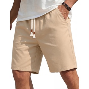 image:imageCOOFANDY Mens Casual Cotton Linen Shorts Elastic Waist Drawstring ShortsLight Khaki
