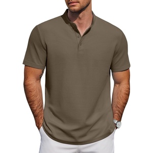 image:imageCOOFANDY Mens Casual Henley Shirt Short Sleeve Cotton Band Collar ShirtArmy Green