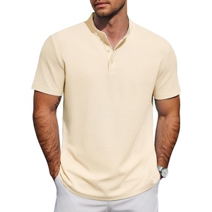image:imageCOOFANDY Mens Casual Henley Shirt Short Sleeve Cotton Band Collar ShirtBeige