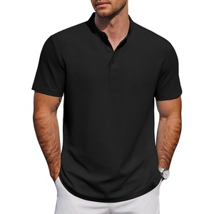 image:imageCOOFANDY Mens Casual Henley Shirt Short Sleeve Cotton Band Collar ShirtBlack