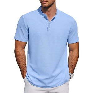 image:imageCOOFANDY Mens Casual Henley Shirt Short Sleeve Cotton Band Collar ShirtBlue