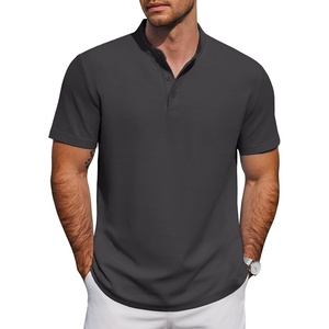image:imageCOOFANDY Mens Casual Henley Shirt Short Sleeve Cotton Band Collar ShirtDark Gray