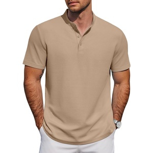 image:imageCOOFANDY Mens Casual Henley Shirt Short Sleeve Cotton Band Collar ShirtKhaki
