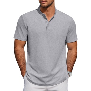 image:imageCOOFANDY Mens Casual Henley Shirt Short Sleeve Cotton Band Collar ShirtLight Grey