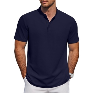 image:imageCOOFANDY Mens Casual Henley Shirt Short Sleeve Cotton Band Collar ShirtNavy Blue