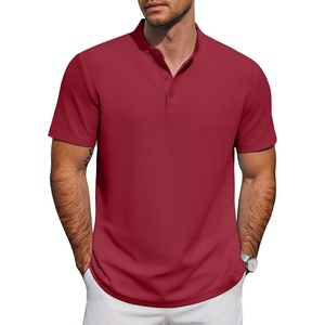 image:imageCOOFANDY Mens Casual Henley Shirt Short Sleeve Cotton Band Collar ShirtRed