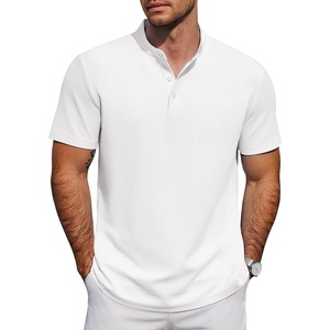 image:imageCOOFANDY Mens Casual Henley Shirt Short Sleeve Cotton Band Collar ShirtWhite