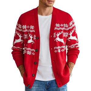 image:imageCOOFANDY Mens Christmas Sweater Ugly Cardigan Sweater Reindeer Snowflake Santa Holiday Xmas Knitted SweaterRed Reindeersnowflake