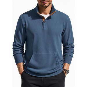 image:imageCOOFANDY Mens Corduroy Sweatshirt 14 Button Long Sleeve PulloverDark Blue