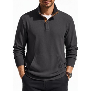 image:imageCOOFANDY Mens Corduroy Sweatshirt 14 Button Long Sleeve PulloverDark Grey