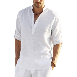 image:imageCOOFANDY Mens Cotton Linen Henley TShirts Long Sleeve Casual Beach Shirts01white