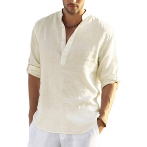 image:imageCOOFANDY Mens Cotton Linen Henley TShirts Long Sleeve Casual Beach ShirtsBeige