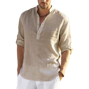 image:imageCOOFANDY Mens Cotton Linen Henley TShirts Long Sleeve Casual Beach ShirtsKhaki