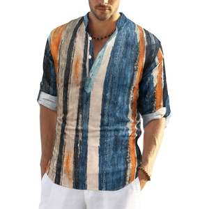 image:imageCOOFANDY Mens Cotton Linen Henley TShirts Long Sleeve Casual Beach ShirtsPainting