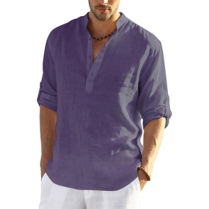 image:imageCOOFANDY Mens Cotton Linen Henley TShirts Long Sleeve Casual Beach ShirtsPurple