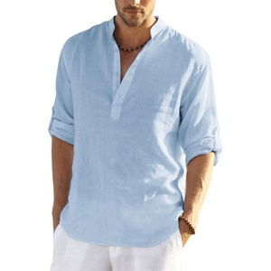 image:imageCOOFANDY Mens Cotton Linen Henley TShirts Long Sleeve Casual Beach ShirtsSky Blue