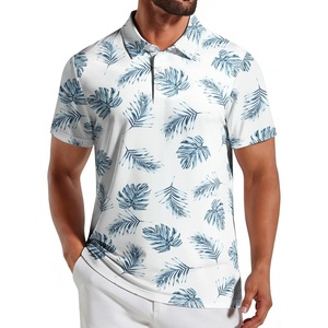 image:imageCOOFANDY Mens Golf Polo Shirts Short Sleeve Quick Dry Casual Collared ShirtWhite Blue Leaf