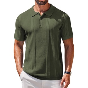 image:imageCOOFANDY Mens Knit Polo Shirts Short Sleeve Button Down Textured Polo ShirtArmy Green