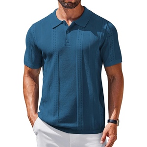 image:imageCOOFANDY Mens Knit Polo Shirts Short Sleeve Button Down Textured Polo ShirtDenim Blue