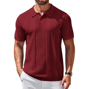 image:imageCOOFANDY Mens Knit Polo Shirts Short Sleeve Button Down Textured Polo ShirtWine Red