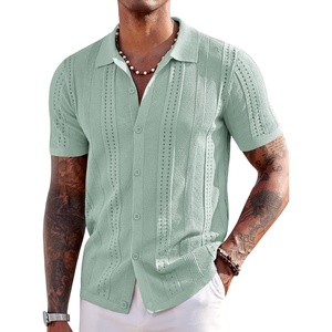 image:imageCOOFANDY Mens Knit Shirts Short Sleeve Button Down Polo Shirt Summer BeachIce Green