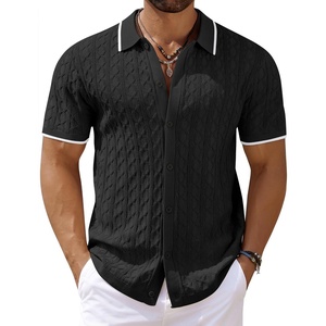image:imageCOOFANDY Mens Knit Short Sleeve Shirts Button Down Summer Polo ShirtBlackwhite